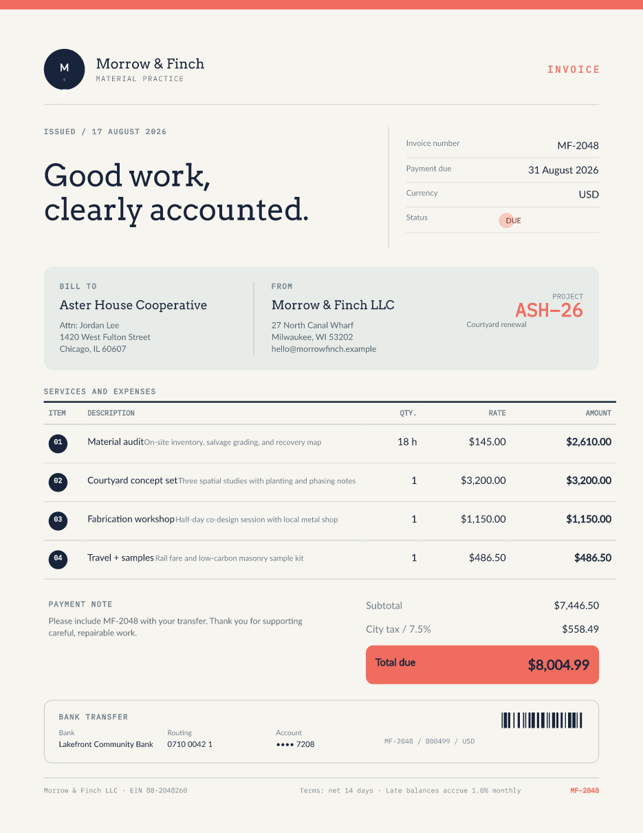 Morrow and Finch invoice