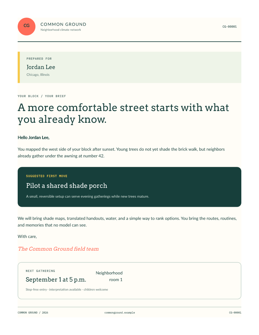 Personalized Common Ground letter